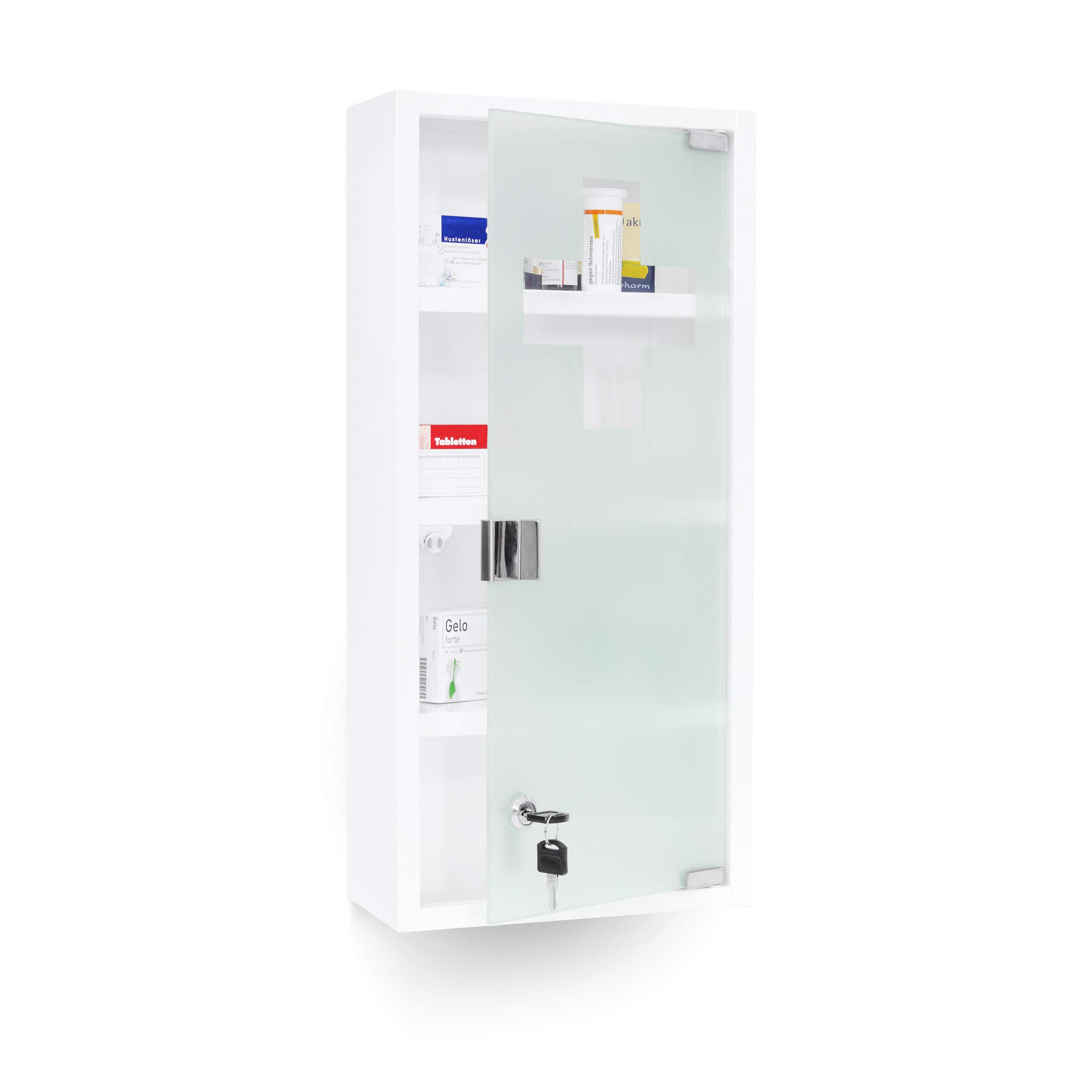 Relaxdays EMERGENCY XXL Medicine Cabinet, 57 x 27 x 12 cm, With 4 Shelves And 2 Keys, Metal, Magnetic Door, Child-Proof, White