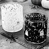 JarThenaAMCS 2Pcs Halloween Icon Juice Glass 14 Oz Black White Ghost Wine Glass Stemless Cocktail Drinking Cups for Home Party Favors Supplies