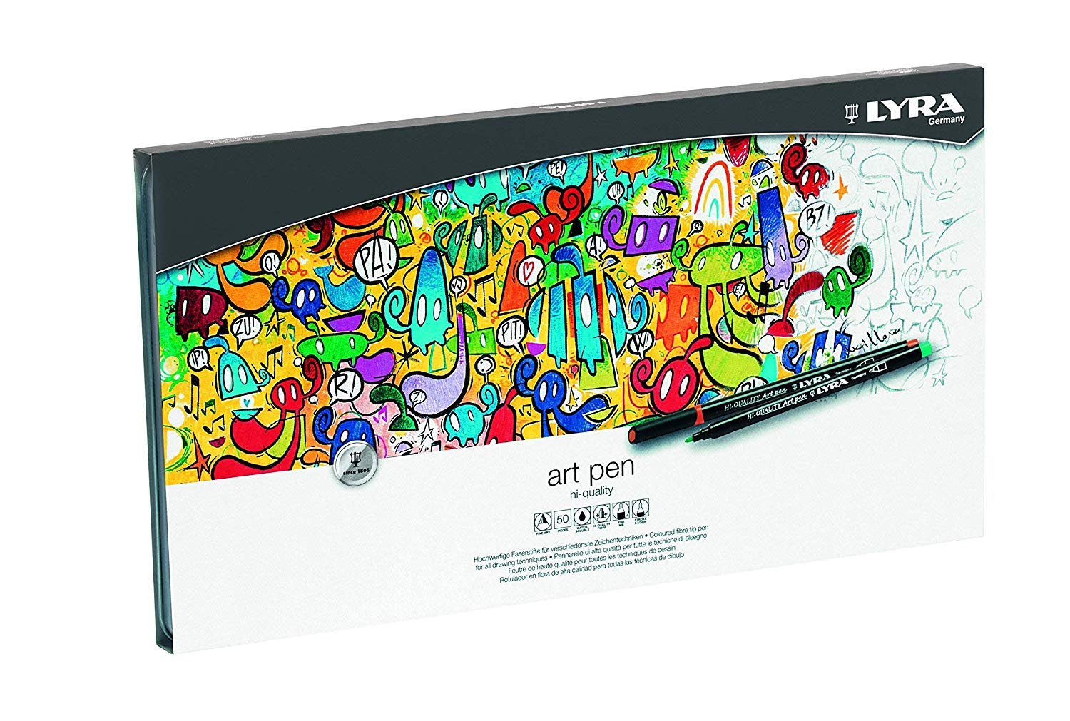 LYRA Art Pen, Fine Art Marker Set, 50 Assorted Colours, Fibre Tip Pen, For Professionals & Students