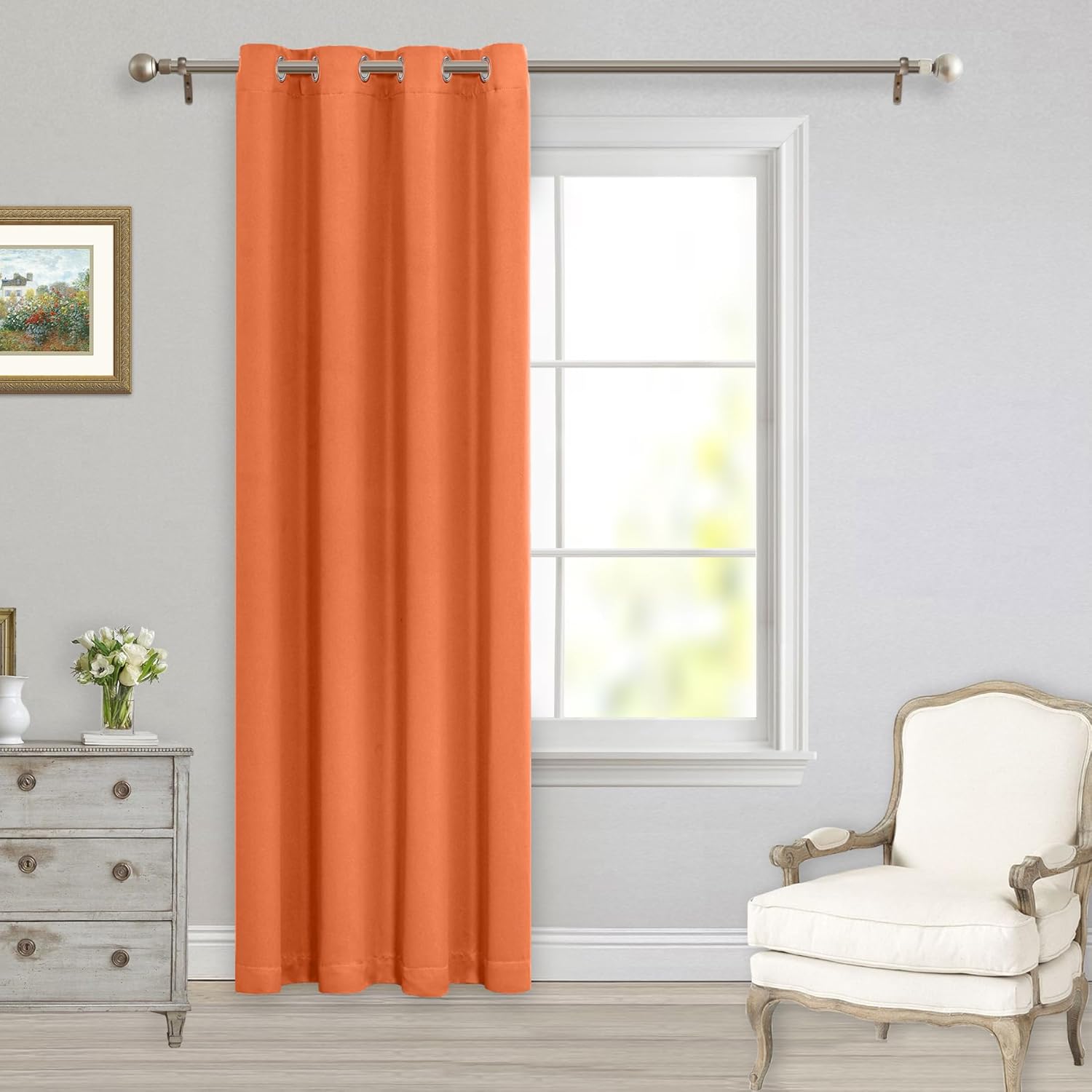 Window Treatments - MYSKY HOME Burnt Orange Blackout Curtain for Bedroom, Grommet Room Darkening Curtain, 84 Inch Long Orange Curtains for Living Room Thermal Insulated Curtain, 1 Curtain Panel, 52 x 84 Inch, Orange