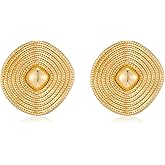 AOLIMI Chunky Golden Large Stud Earrings for Women Round Disc Stud Earrings Irregular Texture Earrings Trendy Vintage Jewelry