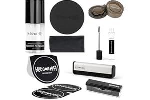 HUDSON HI-FI Vinyl Record Cleaning Kit 9-in-1 - Record Mitts, Anti-Static Record Cleaner w/Microfiber Cloth, Label Protector, Velvet & Carbon Fiber Record Cleaning Brush, Gel Stylus Cleaner for Record Needles