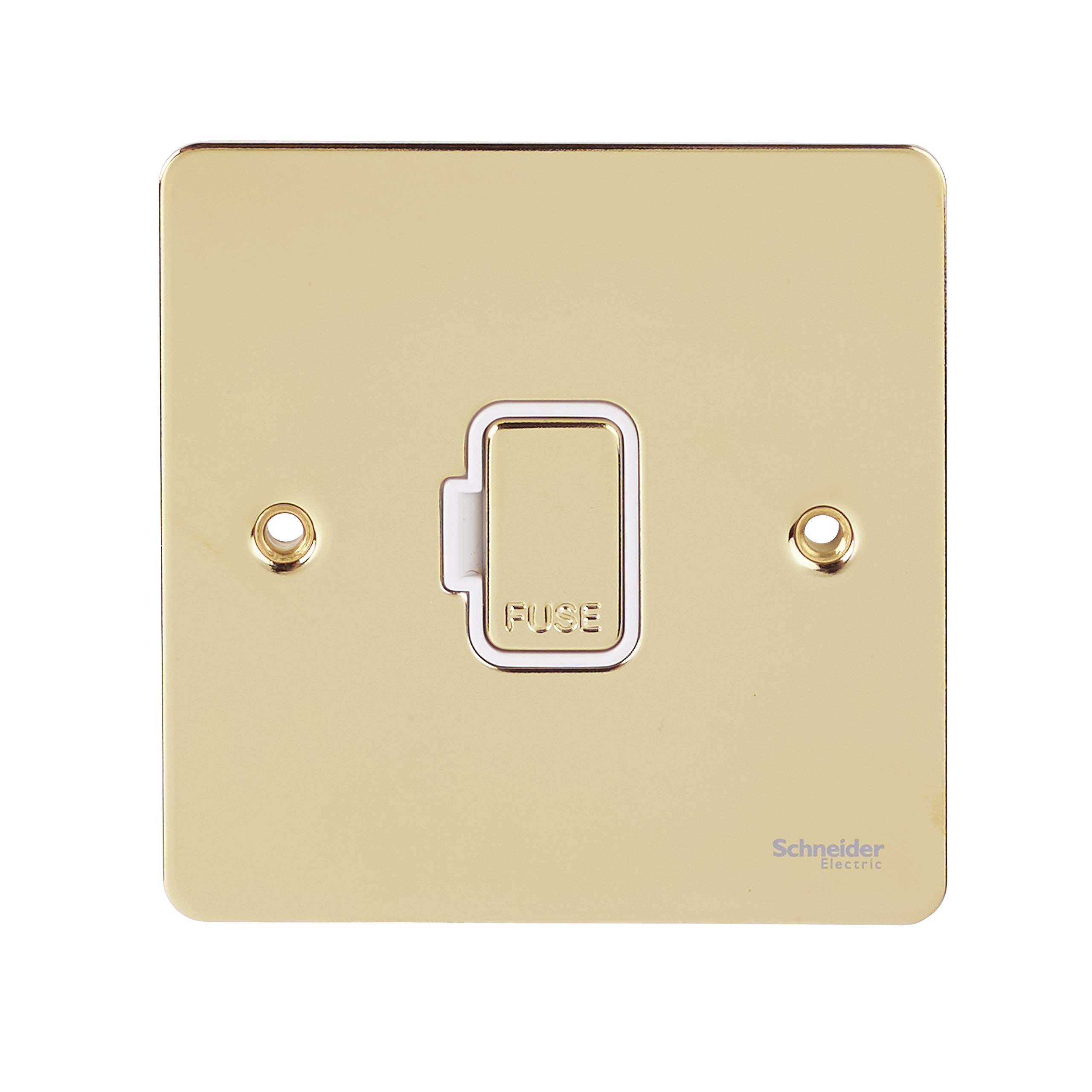 Schneider Electric Ultimate Flat Plate - Unswitched Fused Connection Unit, 13 A, GU5200WPB, Polished Brass with White Insert