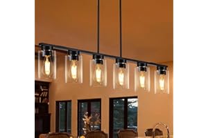 KWPCVZ Dining Room Light Fixture Island Lights for Kitchen 6-Light Kitchen Island Lights Farmhouse Chandelier Linear Black Pendant Lights Kitchen Island