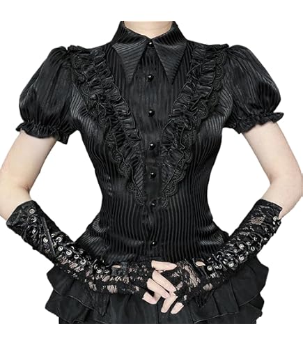 Gothic Lolita Blouse Shirt Emo Lace Shirts Y2k Punk Puff Sleeve