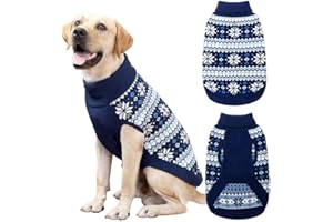 KOOLTAIL Cable Knit Dog Sweater Turtleneck, Cold Weather Pullover Classic Knitwear, Snowflake Pattern Thick Warm Winter Pet Clothes, Dog Christmas Sweater for Small Medium Large Dogs Cats, Navy Blue L