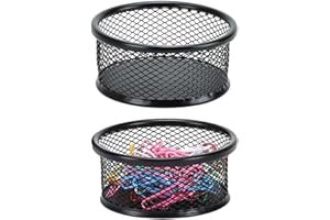 TANGSEAJIAO 1 Pc Black Minimalist Metal Paper Clip Holder Mesh Paperclip Bowl Binder Clip Dispenser Desk Bobby Pin Container Organizer for Home Office Classroom School Desk Supplies Holders and Dispensers