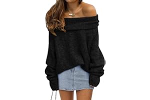LILLUSORY Womens Off The Shoulder Sweater Oversized Batwing Sleeve Loose Pullover Sweaters Tops