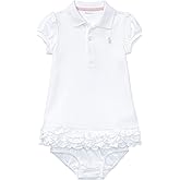 Ralph Lauren Baby Girls' Ruffle Polo Dress w/Diaper Cover White (12 Months)