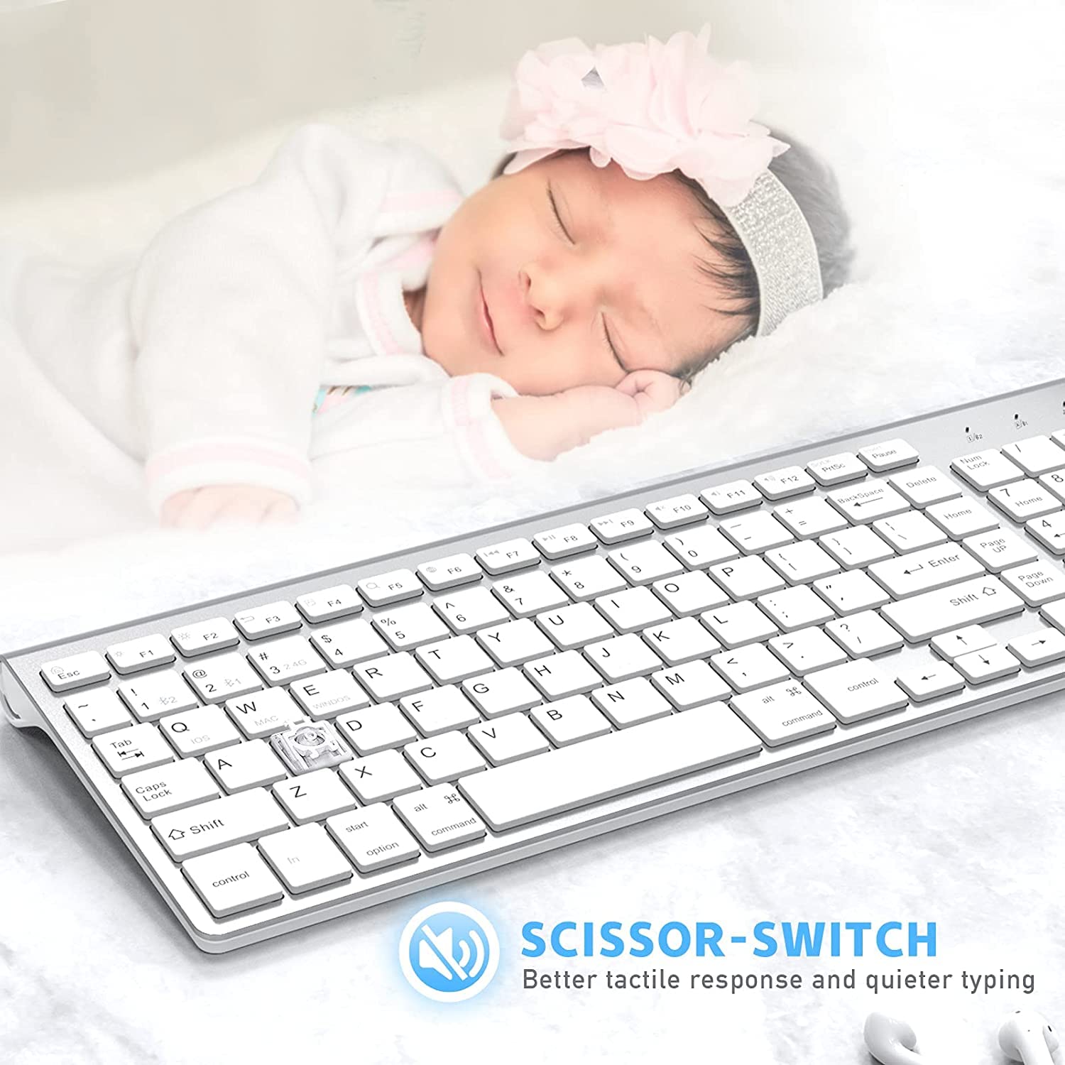 JOYACCESS Bluetooth Keyboard with Number Pad, Multi-Device Wireless Keyboard Compatible with iMac, Mac, MacBook Air/Pro, Laptop, Android, Windows - Silver