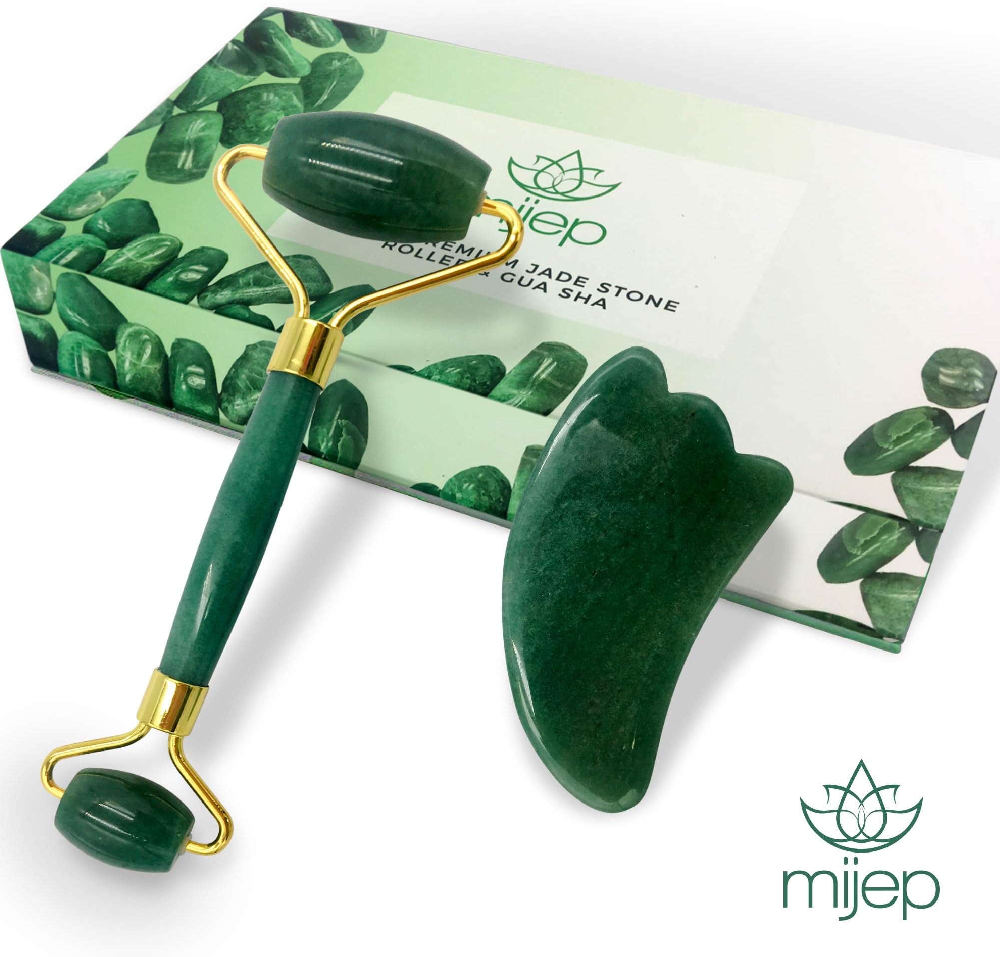 Jade Roller for Face Real Jade 100% Jade - Premium Quality Jade Roller for Face and Jade Gua Sha. Stunning Box Set perfect for Gift.……