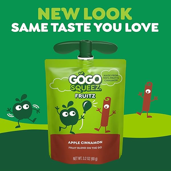 GOGO SQUEEZ NO SUGAR ADDED APPLESAUCE AND FRUIT PUREE, APPLE CINNAMON, 3.2 OZ POUCHES (PACK OF 18), FRUIT SNACKS FOR KIDS, GLUTEN FREE, NUT FREE, RECLOSEABLE CAP, BPA FREE