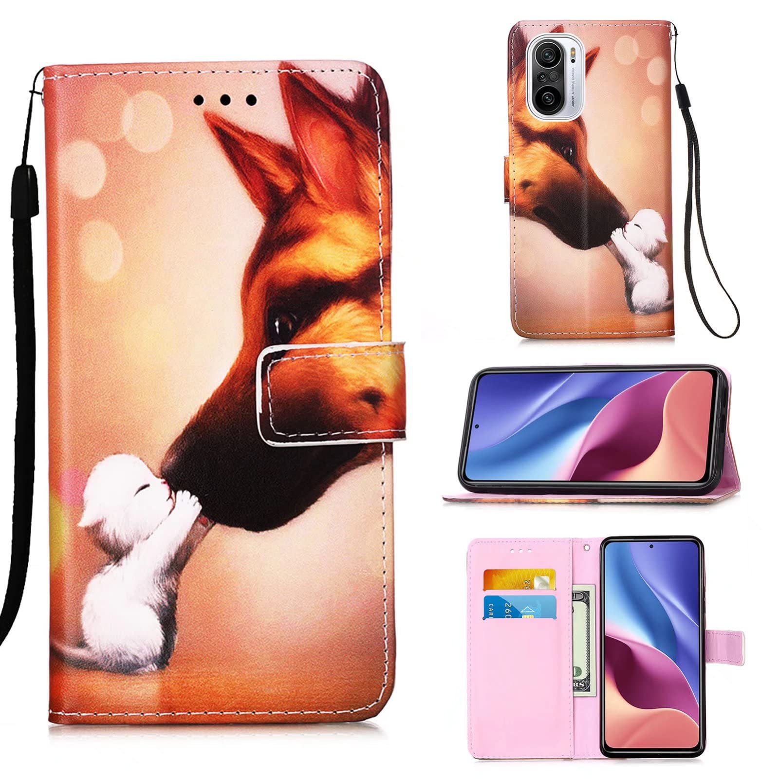 CRABOT Compatible with Xiaomi Redmi Note 9 Case Flip Cover Leather Card Slot Wallet 3D Pattern Magnetic Buckle Box+1 free Screen Protector-(Hound kiss)