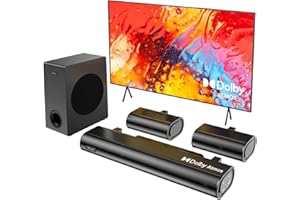 Hiwill Dolby Atmos 5.1CH Sound Bar for Smart TV, w/5.25'' Subwoofer & 2 Rear Speakers Wired Surround Sound System, 380W Peak Power, Compact Bluetooth Soundbar Speaker, eARC/ARC/Optical, HiElite A51