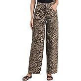 Kedera Womens Leopard Cargo Pants Straight Leg Cheetah Print Jeans Wide Leg Y2K Barrel Baggy Boyfriend Jeans with Pockets