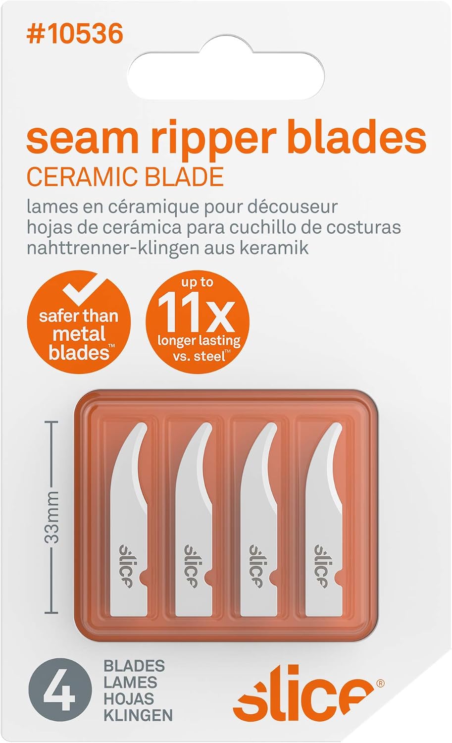 Slice 10536 Seam Ripper Blades (Rounded Tip) Finger-Friendly Ceramic Safety Blades, Stitch Unpicker And Thread Cutter