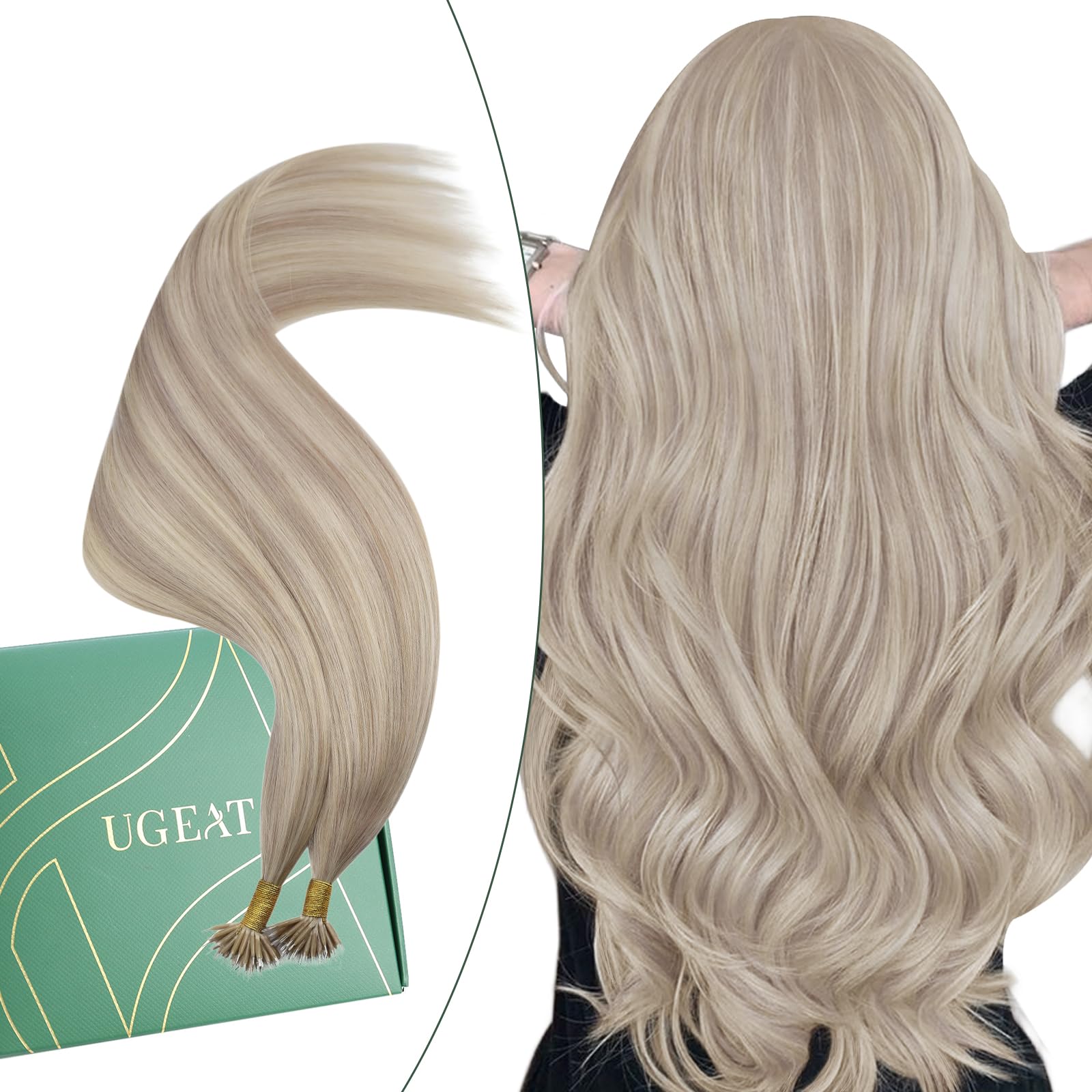 Ugeat Ash Blonde Nano Bead Hair Extensiosns Human Hair for Short 14 Inch Nano Ring Hair Extensions Real Human Hair Blonde Highlights Natural Looking 50S 50G #18/613 — image 1