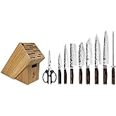 Shun Premier 10 Piece Block Set | Includes 8" Chef, 4" Paring, 5.5" Nakiri, 7" Santoku Knife &amp; More, Damascus Stainless Steel Cladding, Pakkawood Handle
