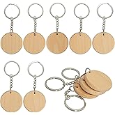 Round Wood Engraving Blanks Wooden Key Tag with Keychain - 20 Pcs, 1.74 Inch Diameter