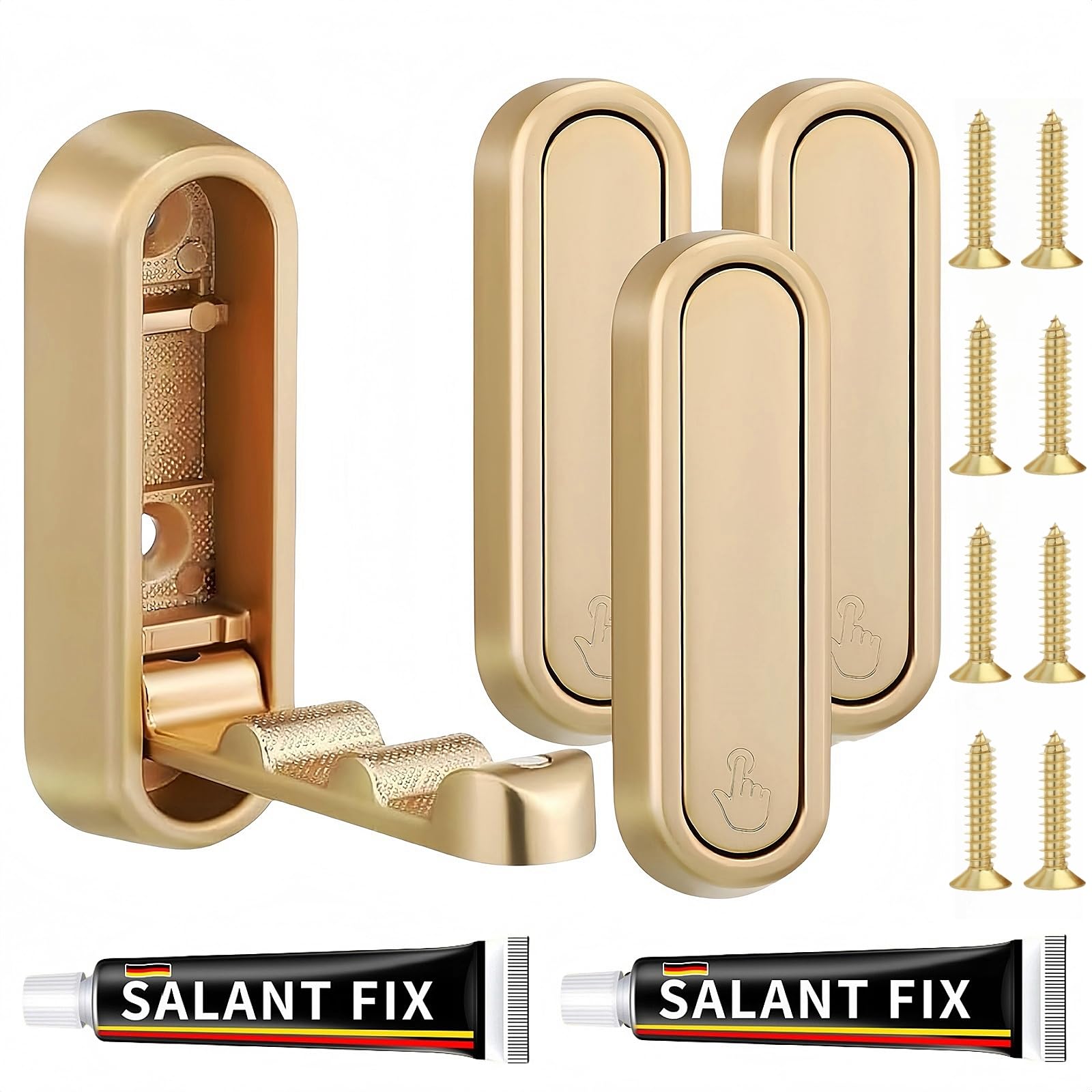 Photo 1 of 4-Pack Heavy Duty Zinc Alloy Folding Wall Hooks for Bathroom, Kitchen, Entryway, Closet - Space-Saving Design Holds Coats, Towels, Backpacks, Hats, Keys (Gold)