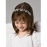 SWEETV Flower Girl Headpiece Wedding Headband for Girls Princess Crystal Pearl Hair Accessories for Women Little Girl Birthday Party First Communion Wedding