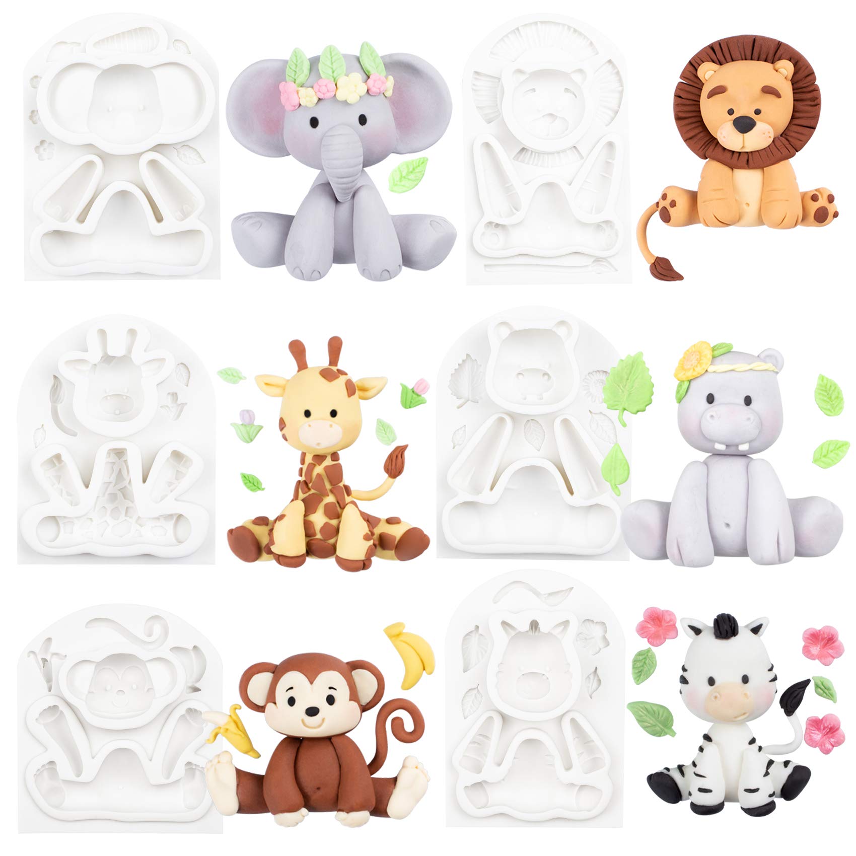 Musykrafties Jungle Animals Fondant Silicone Moulds for Fondant Cake Decoration Concrete Cement Polymer Clay 6-Count Height 2.6-3.6inch