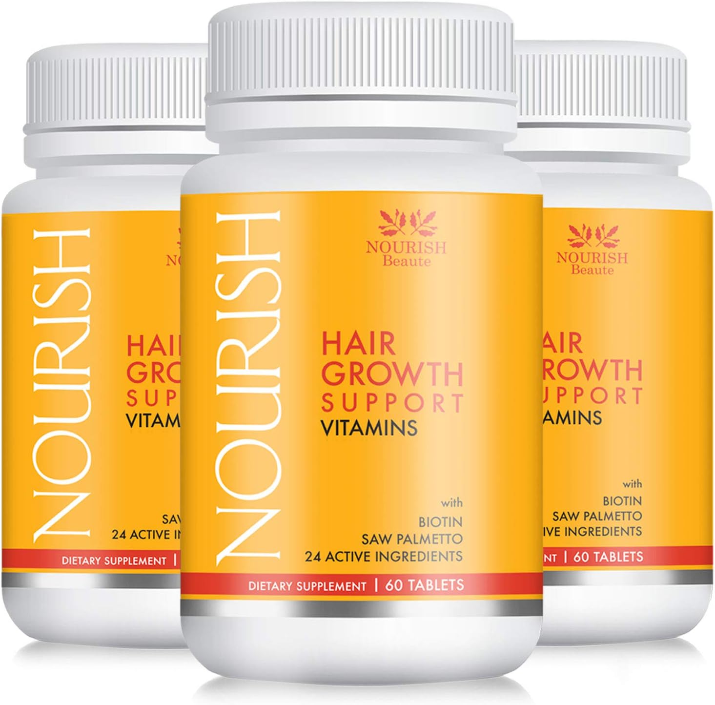 Nourish Beaute - 3 PAK Nourish Hair Growth Vitamins with Biotin and DHT Blockers- Guaranteed Results, Less Loss and Better Skin and Nails