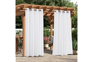 Comfonew Outdoor Curtains for Patio - Waterproof Grommet Top Curtains, White Woven Textured Outside Curtain for Gazebo, Porch, Pergola, Cabana, Deck, Sunroom, 1 Panel, 52W x 95L inch, White