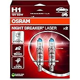 OSRAM Night Breaker Laser H1, +150% More Brightness, Halogen Headlight Bulb, 64150NL-2HB, 12 V Car, Hanging Box (2 Lamps), Wh