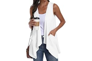 PrinStory Sleeveless Cardigans for Women Summer Lightweight Open Front Cardigan Irregular Hem Long Vest with Pockets White XL
