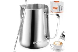 HOOMIL Milk Frothing Pitcher, 12oz/350ml Stainless Steel Steaming Pitcher Barista Milk Frother Cup Jug for Espresso Machine Coffee Cappuccino Latte Art - Silver