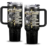 NIAXAUYT Christian Gifts for Men, 40 oz God Says I Am Lion Tumbler with Handle, Inspirational Religious Birthday Gifts, Lion Christian Gift for Spiritual Catholic Faith Jesus Bible God Prayer Cup