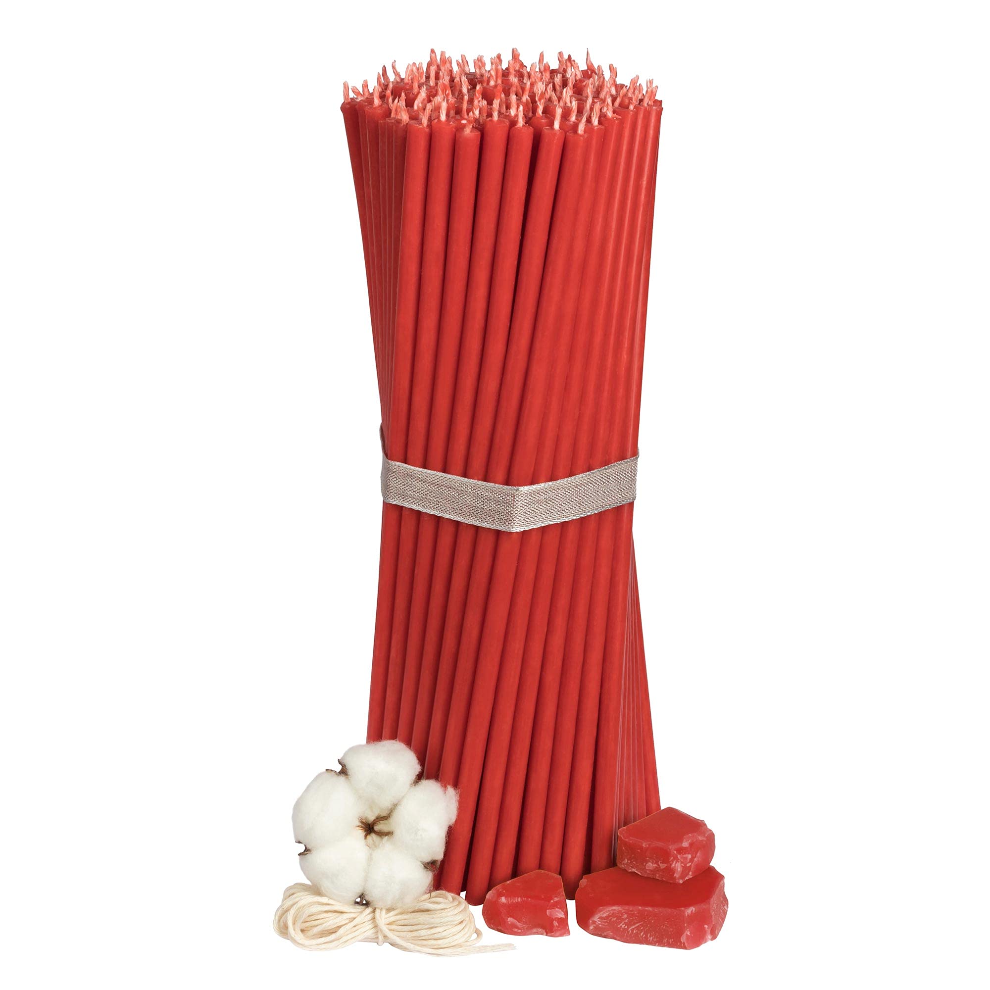 Diveevo Church Beeswax Candles No. 40 – Pack of 100 I Ritual Candles L 26.5 cm Diameter 7.15 mm I 120 Min Burning Time in Red I 1 kg Thin Candles Drip and Smokeless