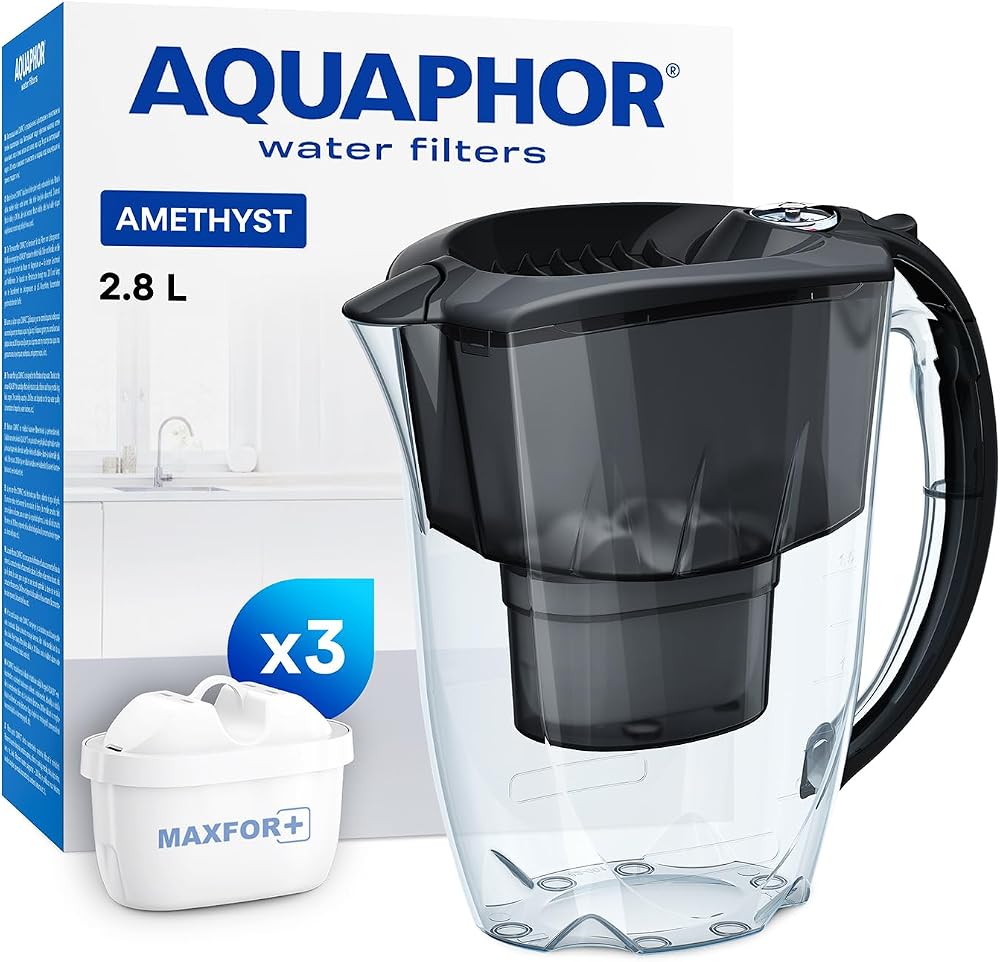 AQUAPHOR Amethyst Fridge Water Filter Jug 2.8 L Black with Maxfor+ Cartridges