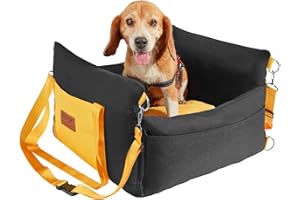 VEVOR Dog Car Seat, Waterproof Dog Booster Seat for Car with Side Handles and a Storage Pocket, Clip-On Safety Leash and PP Cotton Filling, Vehicle Bed for Small Dogs up to 25lbs, Black