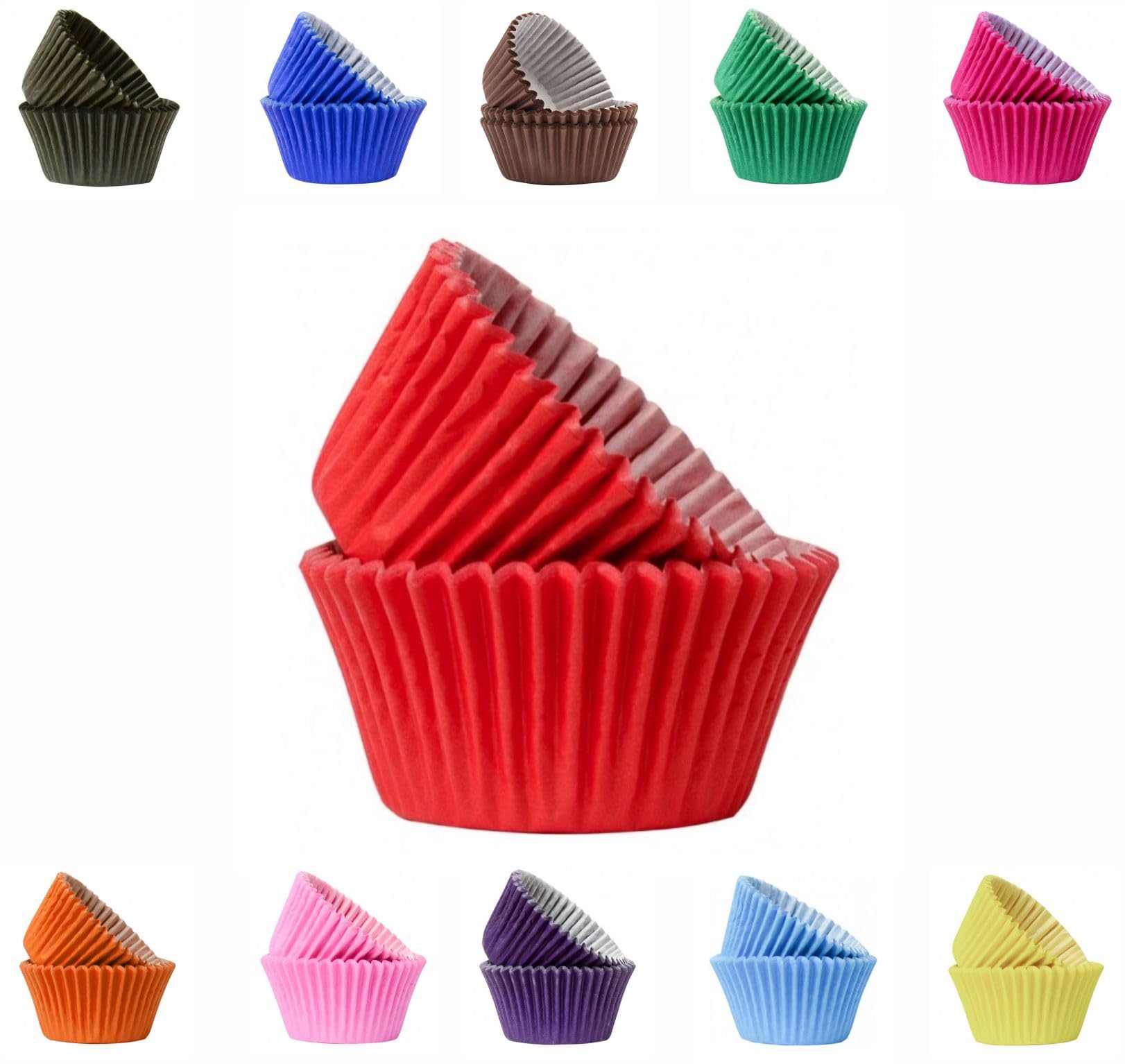 Vibrant, Colourful Baking Cupcake Cases, Greaseproof Paper Baking Cups 50mm Cup Cake Muffin Cases (50, Red)