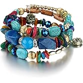 WLL Boho Colorful Multilayer Irregular Agate Beads Charm Bracelets for Women Ethnic Vintage Jade Stone Man Bracelets Summer Bangles Vocation Jewelry