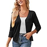 GRACE KARIN Women's 2025 Cropped Cardigan 3/4 Sleeve Lightweight Crochet Shrug Hollowed-Out Knit Sweater Tops