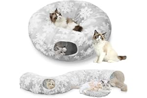 Anyisposs Cat Tunnel with Cat Bed for Indoor Cats, 3 in 1 Cat Donut Tunnel with Central Soft Mat and Dangling Balls, Christma