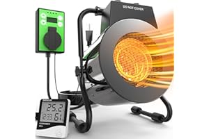 SEEYANG Greenhouse Heater with Thermostat, 1500W Outdoor Heater with Fast Heating, Overheat Protection, Grow Tent Heater for Greenhouse, Garden, Flower Room