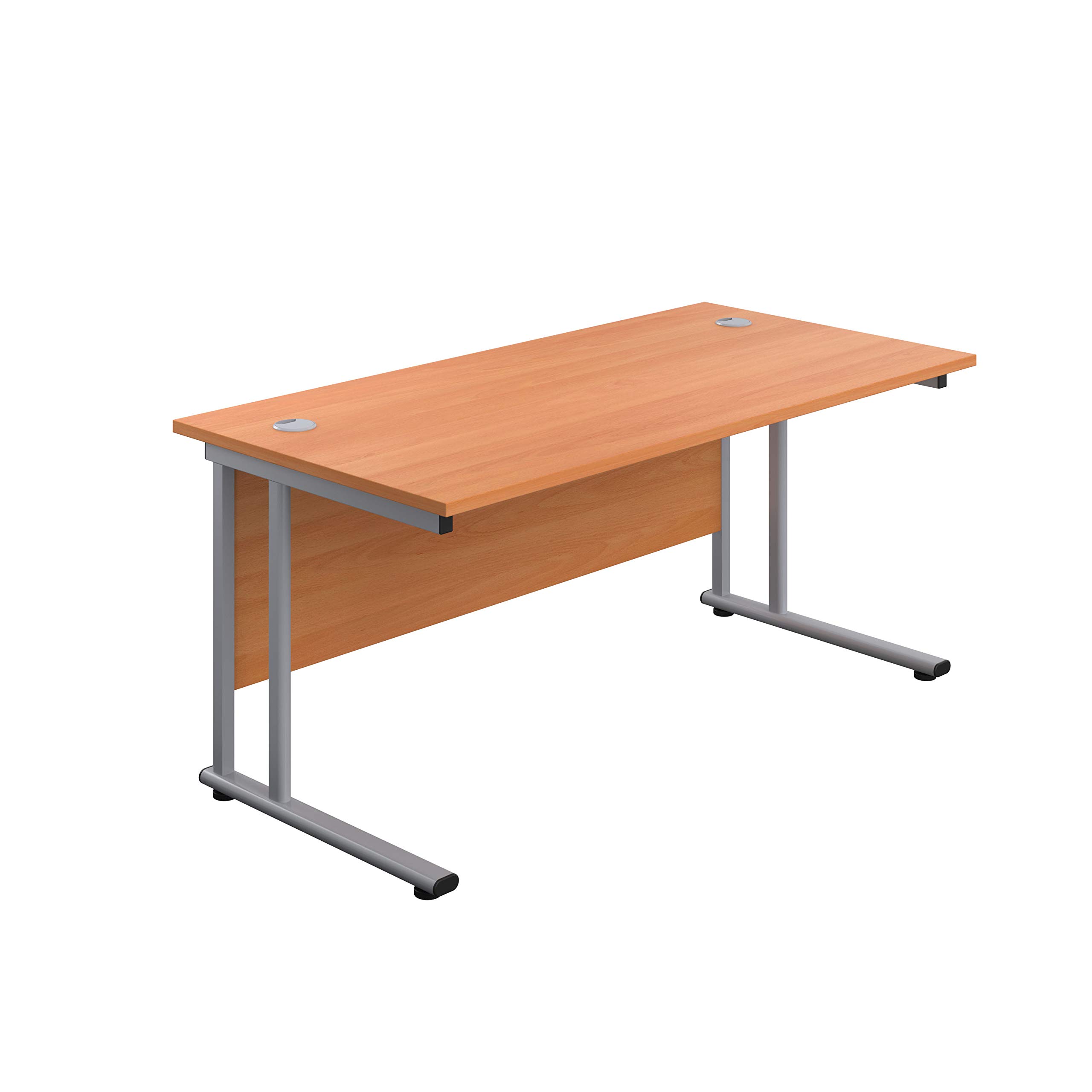 Office Hippo Heavy Duty Rectangular Home or PC Desk, Table, Integrated Cable Ports, 5 Yr Wty, Silver Frame, Beech Top, 160cm x 80cm