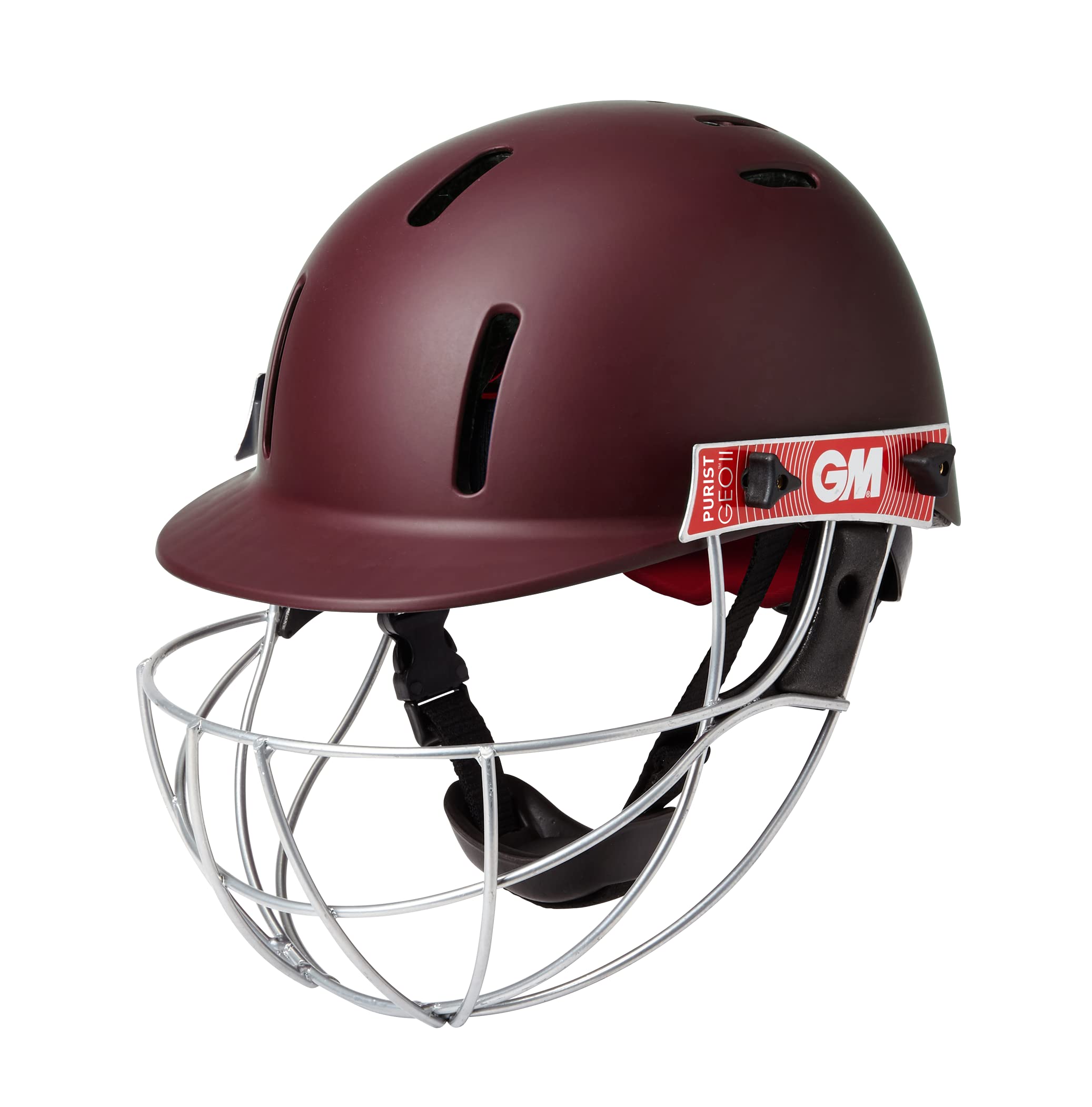 GM | Cricket Helmet | Purist GEO II | BSI Approved Batting Fielding Head Protection - Adult & Junior Size Ball | Ultra-Strong Geodesic Grille | Maroon | Large 580-620 mm | Gunn & Moore