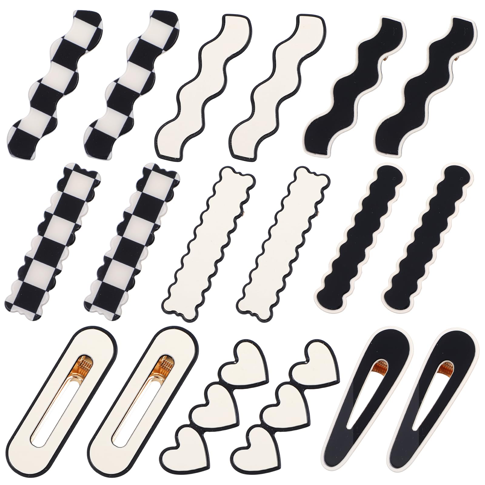 AOZUO 18 PCS Cute Checker Hair Clips, Black White No Bend Hair Barrettes Simple Geometric Duckbill Pins Korean Styling Minimalist Hair Accessories Gift for Women Girls