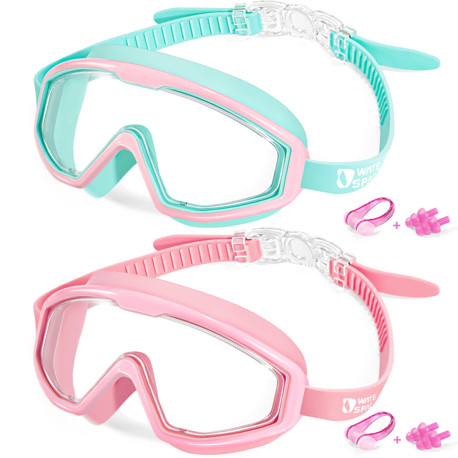 Water Space Kids Swimming Goggles, 2 Pack Swim Goggles for Kids 3-6 6-14 Children Girls Boys Toddler Junior Age 3 4 5 6 7 8 9 10 11 12 13 14 15 Years Old