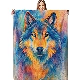 Colorful Watercolor Wolf Blanket, Soft Lightweight Warm Cozy Flannel 60×50 inch Throw Blanket for Couch, Travel, Bed, Outdoor, Gifts for Women Men Adults Kids