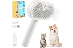 CyperGlory Electric Pet Spray Brush: USB Rechargeable Self-Cleaning Dog & Cat Hair Deshedding Tool with Mist for Tangles and Shedding - Suitable for Long & Short Fur Animals (White)