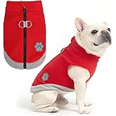 Mihachi Dog Fleece Vest Sweater Zip Up Warm Pullover Step-in Dog Jacket with Dual D-Ring Leash, Winter Cold Weather Reflective Coat Clothes Hoodie for Small Medium Dogs Puppy Cat Boy Girl, Red M