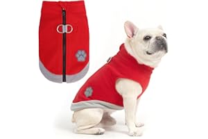 Mihachi Dog Fleece Vest Sweater Zip Up Warm Pullover Step-in Dog Jacket with Dual D-Ring Leash, Winter Cold Weather Reflective Coat Clothes Hoodie for Small Medium Dogs Puppy Cat Boy Girl, Red L