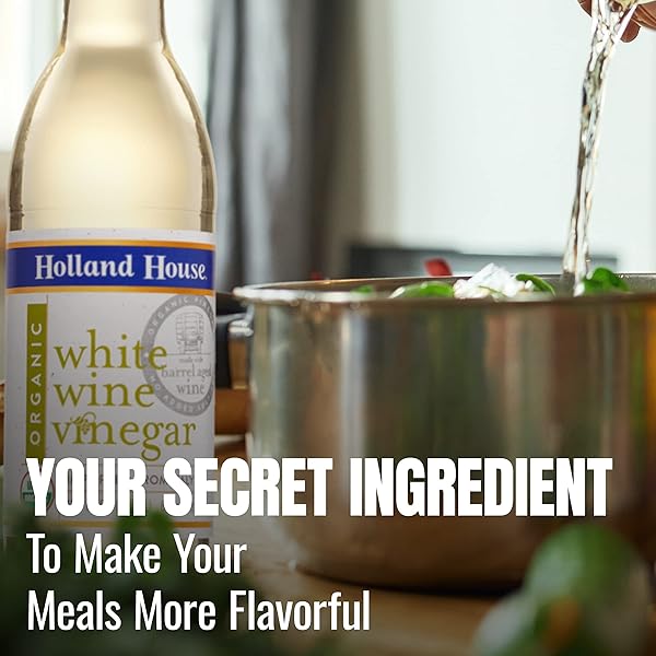 HOLLAND HOUSE ORGANIC WHITE WINE VINEGAR, IDEAL FOR A MARINADE, VINAIGRETTE AND FOR COOKING, 12 FL OZ