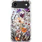 LUHOURI for iPhone Air Case,Wireless Charging Compatible,Dual-Layer - Soft Silicone + Hard Shell,Cute Wildflower Design,Protective Phone Cover for iPhone 17 Air - Marble Pressed Flowers